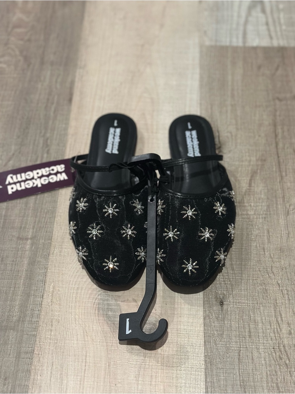 Weekenders Black Embellished Slip-On Girls' Mules